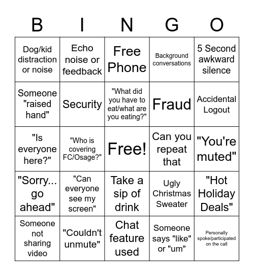 Conference Call Bingo Card