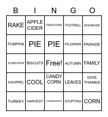 THANKSGIVING Bingo Card