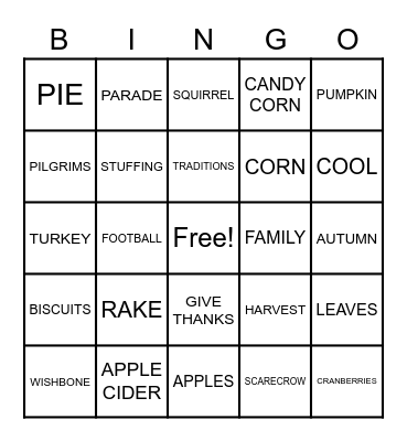 THANKSGIVING Bingo Card