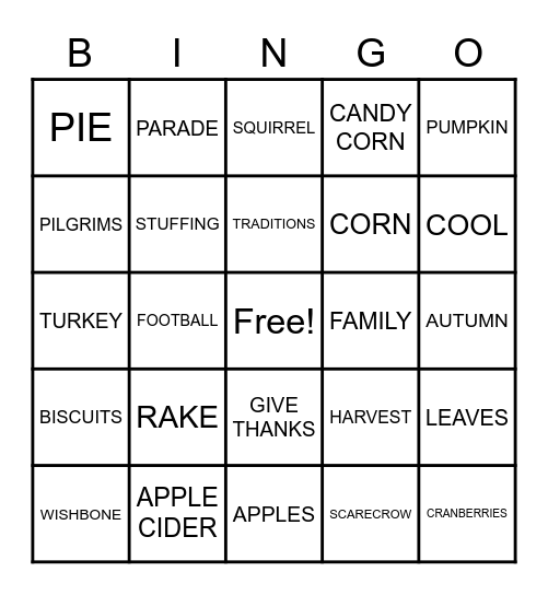 THANKSGIVING Bingo Card