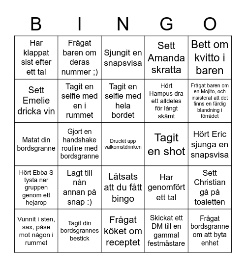 Tacksittning Bingo Card