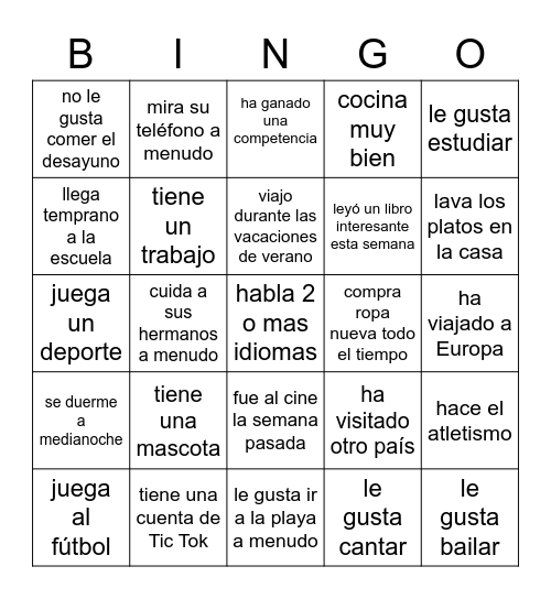 BINGO HUMANO Bingo Card