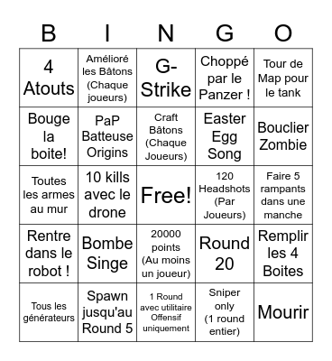 Origin Zombie Bingo Card