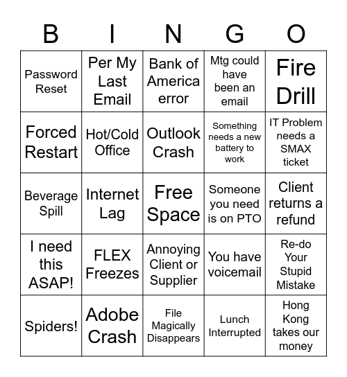 Mondays at BV Bingo Card