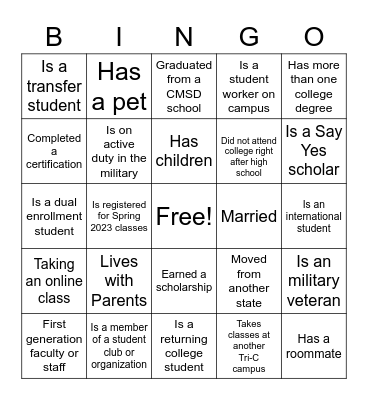 First Gen Bingo Card