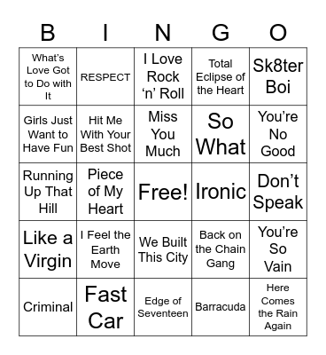 Women Rock Legends Bingo Card