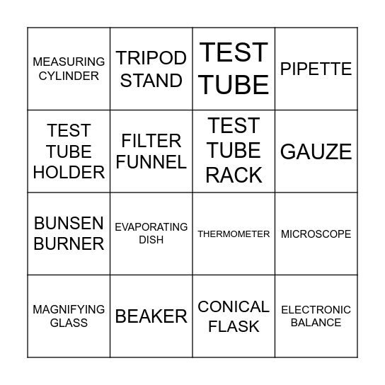 SCIENCE APPARATUS Bingo Card