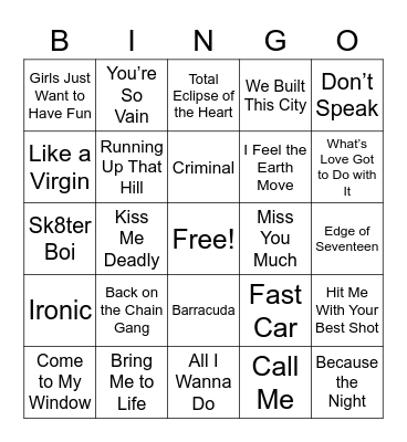 Women Rock Legends Bingo Card
