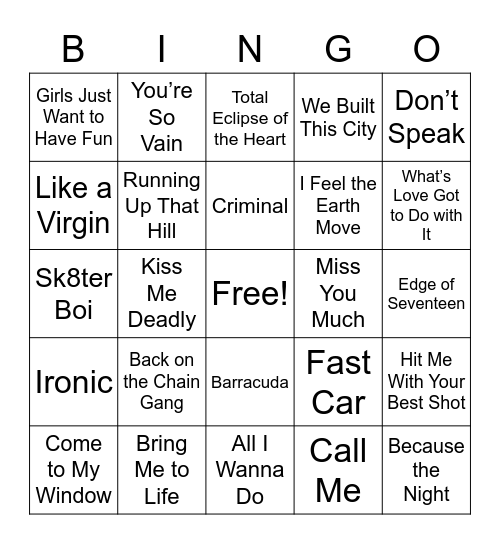 Women Rock Legends Bingo Card