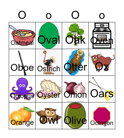 Letter O Bingo Card