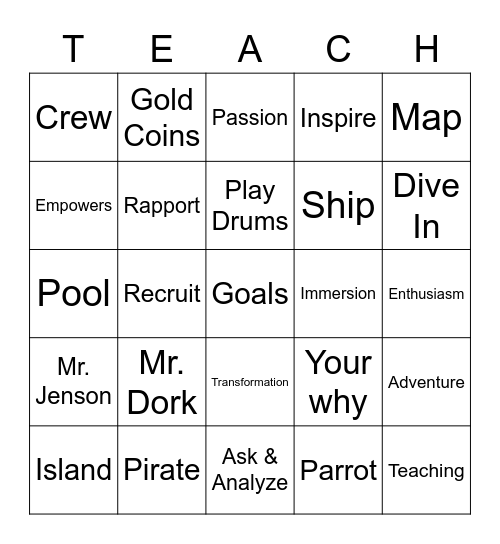 Find the Treasure in Teaching Bingo Card