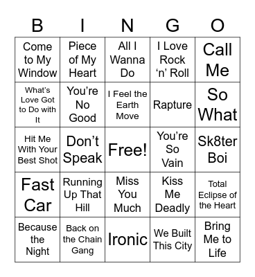 Women Rock Legends Bingo Card