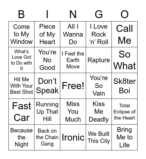 Women Rock Legends Bingo Card