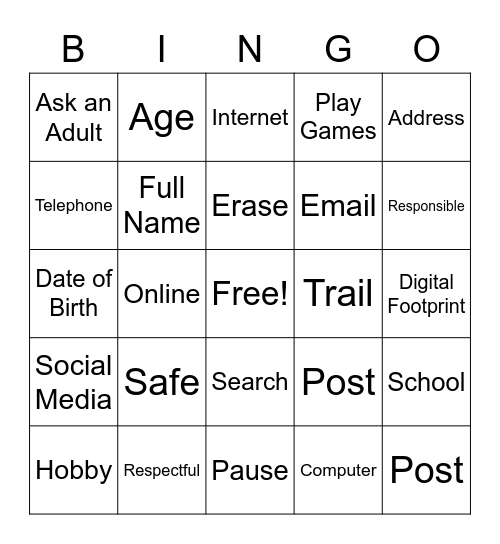 Digital Footprint Bingo Card