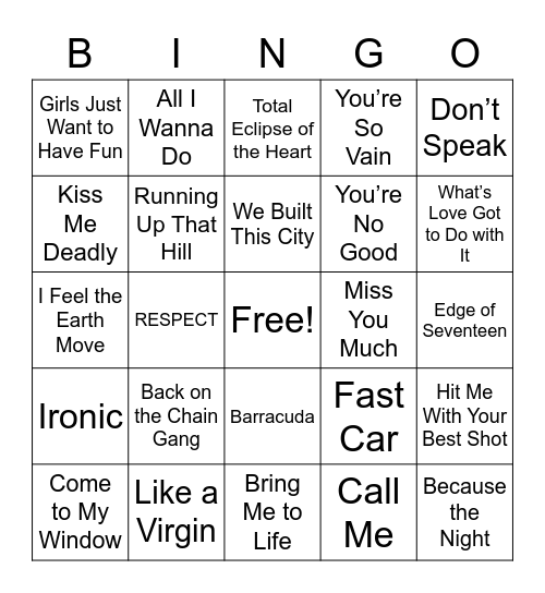 Women Rock Legends Bingo Card