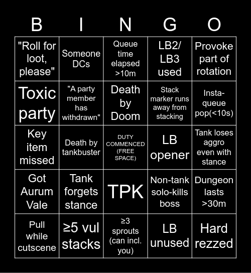 FFXIV Duty Roulette Bingo II Bingo Card