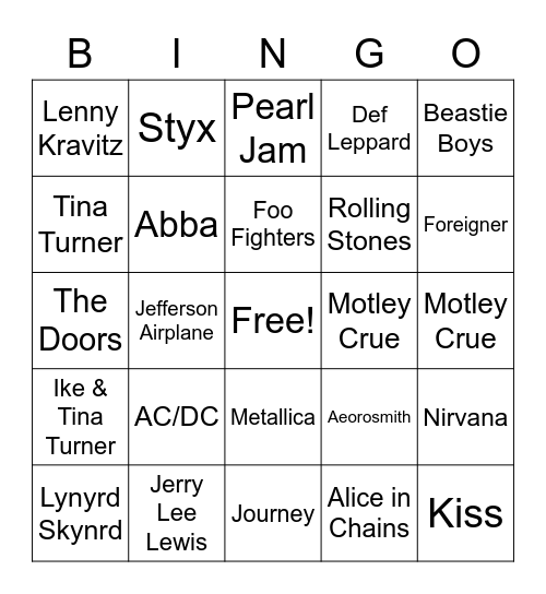 R & R Classics/Legends Bingo Card