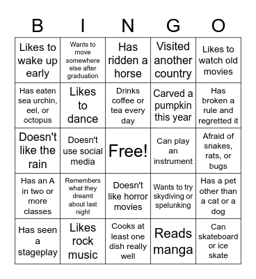 Networking Bingo Card