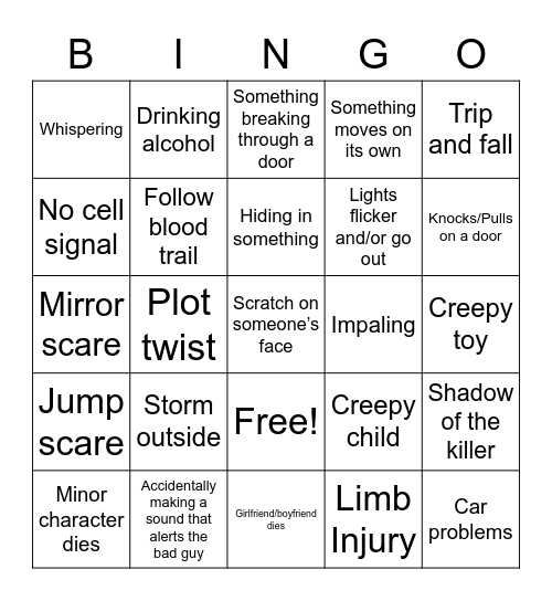 Boos and Booze Bingo Card
