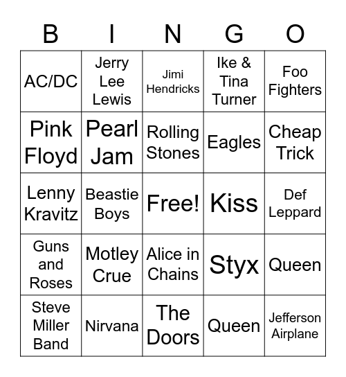 R & R Classics/Legends Bingo Card