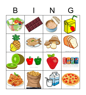 Food Picture Bingo Card