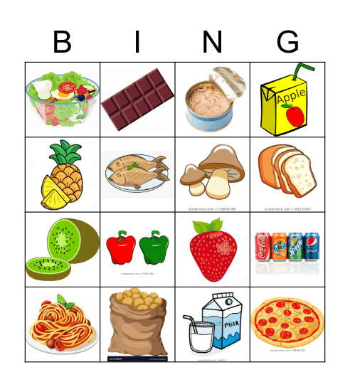 Food Picture Bingo Card