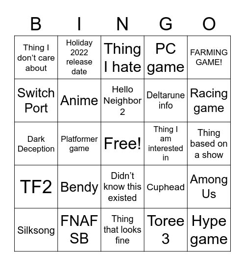Untitled Bingo Card