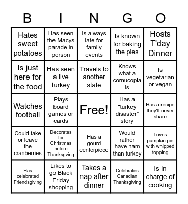 Virtual Thanksgiving Bingo Card
