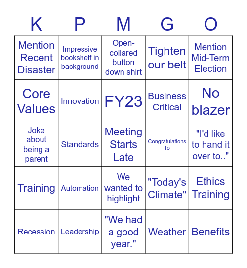 KPMG-O Bingo Card