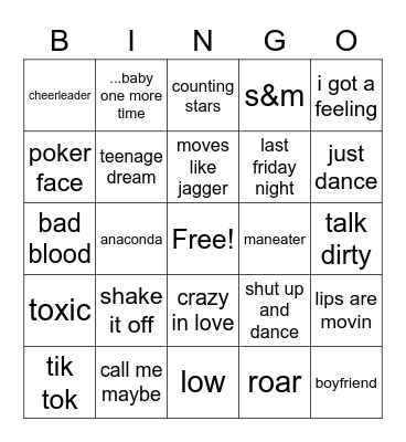 car songs Bingo Card