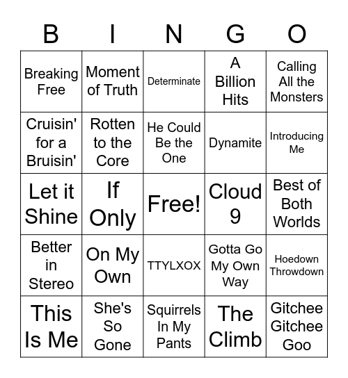 Song Bingo Card