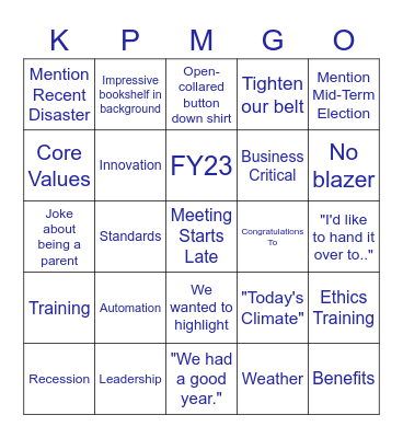 KPMG-O Bingo Card