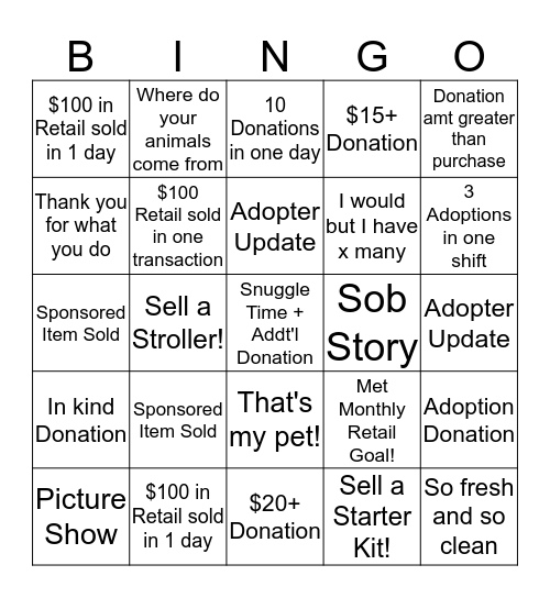 PetMatch Bingo Card