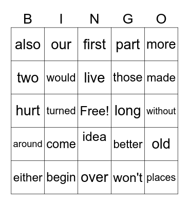 2nd - Block 3 Bingo Card