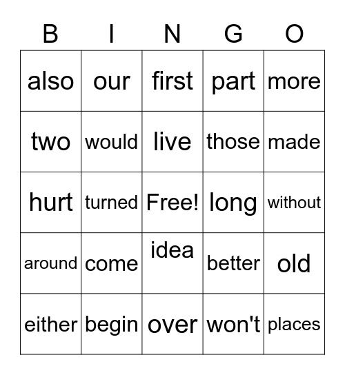 2nd - Block 3 Bingo Card