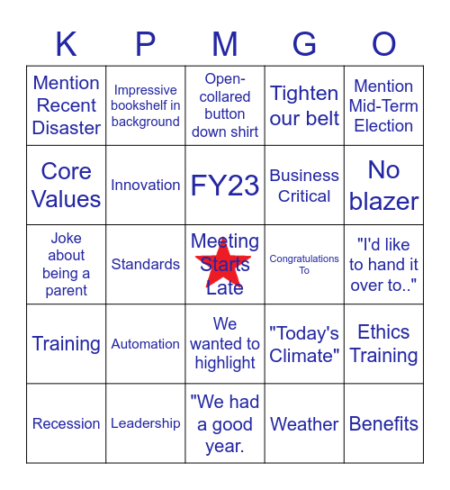 KPMG-O Bingo Card