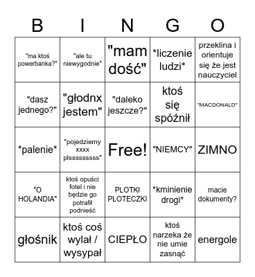 holandia trip Bingo Card