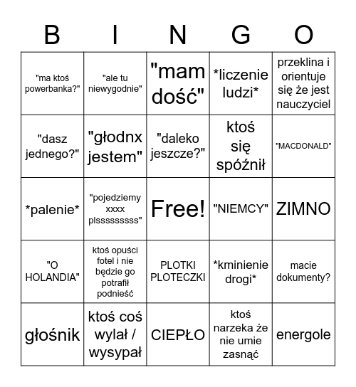 holandia trip Bingo Card