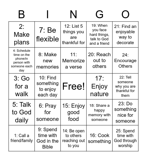 Staying Well During The Holidays :) Bingo Card