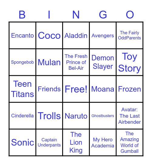 Theme Songs Bingo Card