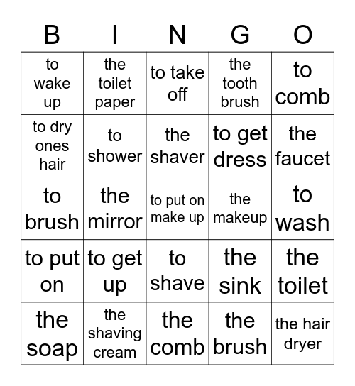 Verbos reflexivos y el baño Bingo Card