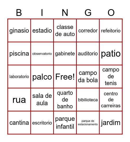 Lugares da escola & Trabalhadores Bingo Card