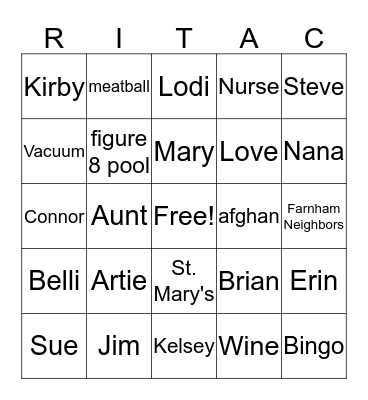 Rita's 80th Birthday Bash Bingo Card