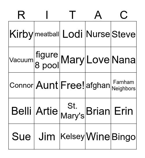 Rita's 80th Birthday Bash Bingo Card