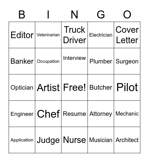 Career Bingo Card