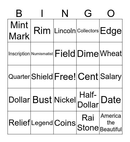 Adventures in Coins Bingo Card