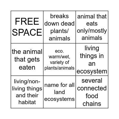 Ecosystems Bingo Card