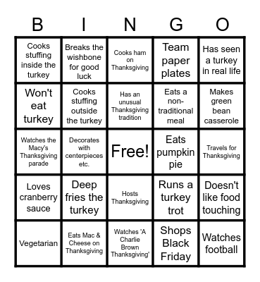 Thanksgiving Bingo Card