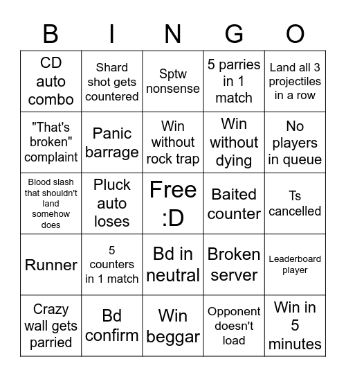 Yba: Reworked CD Bingo Card