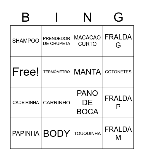 BINGO DO LORENZO Bingo Card